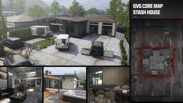 Ein grafisches Bild zeigt verschiedene Blickwinkel der neuen Karte von Call of Duty 